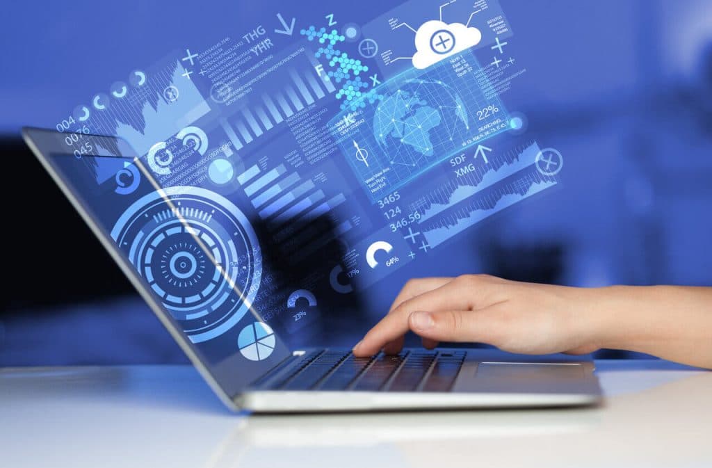 Laptop with blue symbols