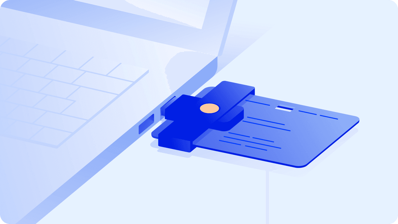 e-Residency card connecting with laptop illustration